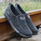 Men Pure Color Canvas Breathable Slip On Large Size Soft Casual Shoes  - Grey