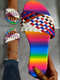 Tamaño grande Mujer Colorful Tobogán plano tejido Ombre zapatillas - azul
