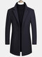 Mens Wool Blends Mid-long Coats Business Casual Wool Trench Coats - Navy
