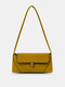 Vintage Women Faux Leather Solid Color Handbag Fashion Shoulder Bag - Yellow