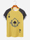 Mens Ace Of Spades Poker Stripe Print Raglan Sleeve Street T-Shirts - Yellow