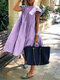 Women Solid Layered Design Ruffle Sleeve Cotton Dress - Purple