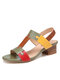 LOSTISY Color Block T Shape Opened Toe Elastic Band Chunky Heel Sandals - Green