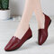 Women Solid Color Lace Trim Comfy Soft Casual Leather Slip On Loafers - Red