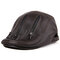 Men Winter Protect Ear Adjustable Thickening Leather Warm Comfortable Vintage Beret Cap - Brown