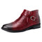 Men Stylish Crocodile Pattern Zipped Inside Leather Ankle Dress Boots - Red