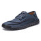 Menico Men Microfiber Leather Hand Stitching Soft Lace Up Casual Shoes - Blue