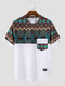 Kurzärmlige T-Shirts mit ethnischem geometrischem Druck und Rundhalsausschnitt für Herren - Weiß