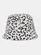 Women Cotton Leopard Pattern Print Patchwork Fashion All-match Sunscreen Bucket Hat - White