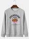 Mens Letter Character Chest Print Cotton Solid Color Loose Fit Pullover Sweatshirts - Grey