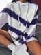 Striped Tie-dye Print Drawstring Long Sleeve Hoodie - Dark Purple