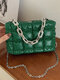 Women Faux Leather Fashion Argyle Chain Crossbody Bag - Dark Green