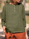 Однотонная повседневная блуза с круглым вырезом на пуговицах спереди Шея и рукавом 3/4 - Темно-зеленый