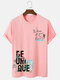 Mens Slogan Plants Print Vacation Cotton Short Sleeve T-Shirts - Pink