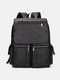 Men Vintage PU Leather Large Capacity Multi-pocket Backpack - Black