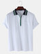 Mens Front Zip Fastening Short Sleeves Polo Shirt With Contrast Ribbed Trims - White