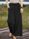 Women Solid Color Cotton Casual Wide Leg Pants - Black