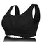 Lace Soft Front Button Wireless Breathable Maternity Gather T-shirt Nursing Bras - Black