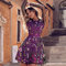 Women's Sexy Floral Embroidered Dress Transparent Mesh Quarter Bohemian Mini Dress - Purple
