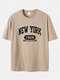Plus Size Mens New York Letter Print 100% Cotton Fashion Short Sleeve T-Shirts - Khaki