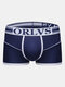 Men Cotton Boxer Briefs Patchwork Comfortable Contour Pouch Support Underwear - Blue