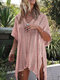 Solid Color Knitting Hollow Loose Beach Blouse - Pink