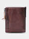 Men Vintage Genuine Leather Multi-Slots RFID Solid Color Short Wallet Purse - Brown