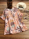 Bohemian Print Short Sleeve Plus Size Hawaii Blouse - Pink