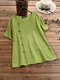 Solid Color Frog Button Short Sleeve T-shirt For Women - Light Green