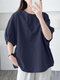 Solid Dolman Sleeve Loose Crew Neck Casual Blouse - Navy