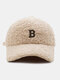 Unisex Lambswool Plush B Letter-shaped Patch Autumn Winter Warmth Baseball Cap - Beige