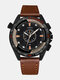 Vintage Men Watch Three-dimensional Dial Leather Band Waterproof Quartz Watch - #2 Black Dial Brown Band