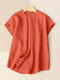 Solid Button Front Short Sleeve Stand Collar Blouse - Orange