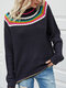 Striped Knitting O-neck Long Sleeve Casual Sweater - Navy