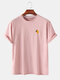 Mens Simple Six Color Cartoon Chest Graphic Loose Cotton T-shirts - Pink