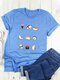 Camiseta feminina com estampa de desenho animado manga curta e gola O - Azul claro