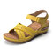 LOSTISY Stitching Cross Strap Hook Loop Lightweight Summer Casual Sandals - Yellow