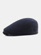 Men Knitted Solid Color Outdoor Leisure Wild Forward Hat Flat Cap - Navy