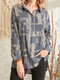 Vintage Paisley Pattern Loose Long Sleeve Button Down Shirt - Blue