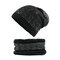 Mens Wool Velvet Knitted Hat Scarf Winter Thick Vintage Vogue Ear Neck Warm Thick Scarf Beanie Set - Black