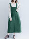 Women Solid Corduroy Pocket Sleeveless Casual Dress - Green