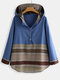 Ethnic Stripe Print Long Sleeve Patchwork Blouse For Women - Blue