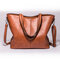 Women Retro Oil Wax Tote Bag Large Capacity Handbag Solid Leisure Crossbody Bag - Brown