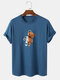 Mens Cartoon Skeleton Bear Graphic Cotton Short Sleeve T-Shirts - Blue