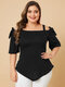 Solid Color Off Shoulder Knotted Plus Size Casual T-shirt for Women - Black