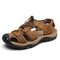 Large Size Men Anti-collision Toe Outdoor Slip Resistant Leather Hiking Sandals - Dark Brown