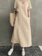 Vintage Kurzarmtaschen mit V-Ausschnitt Kleid - Aprikose