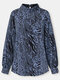 Zebra Print O-neck Long Sleeve Casual Blouse For Women - Blue