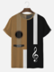 Herren-T-Shirts mit Musiksymbol-Aufdruck, Patchwork, Rundhalsausschnitt, kurzärmelig - Schwarz