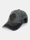 Unisex Washed Distressed Cotton Maple Leaf Shaped Patch Color-match Fashion Breathable Baseball Cap - Dark Blue